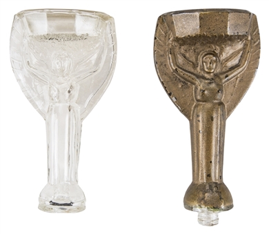 Lot of (2) 1930 World Cup Art Deco Glass Bottle Figurines In the Shape of Jules Rimet Trophy (Letter of Provenance)